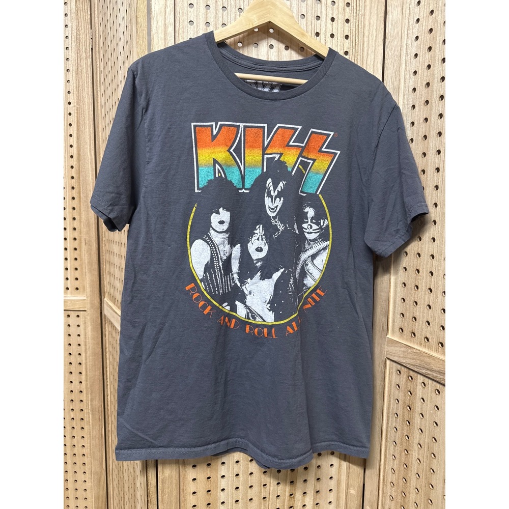 KISS Rock and Roll All Nite Graphic T-Shirt‎ Large Charcoal Grey Band Tee